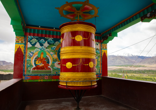 Prayer wheel in Thiksey monastery, Ladakh, Thiksey, India
