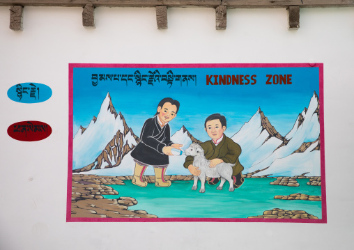 Tibetan SOS children village mural, Ladakh, Leh, India