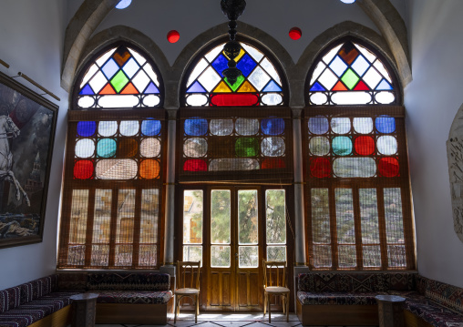 Stained glass windows in Druze leader Walid Jumblatt Palace, Mount Lebanon Governorate, Moukhtara, Lebanon