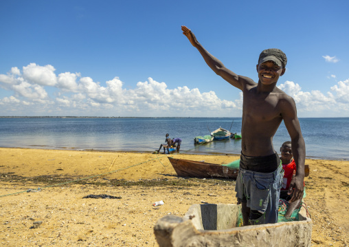 Fishermen on their boats on the beach, Nampula Province, Island of Mozambique, Mozambique