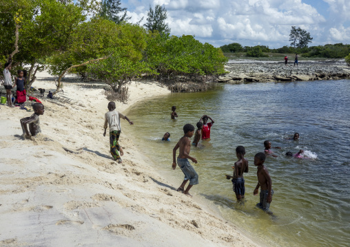 Children playing on the beach and the water, Nampula Province, Island of Mozambique, Mozambique