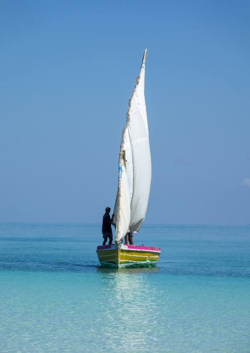 Man on a dhow, Nampula Province, Island of Mozambique, Mozambique