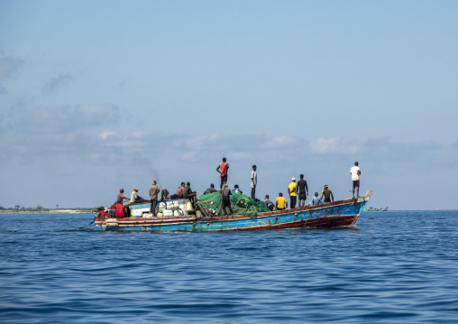 Fishermen on a boat, Nampula Province, Island of Mozambique, Mozambique