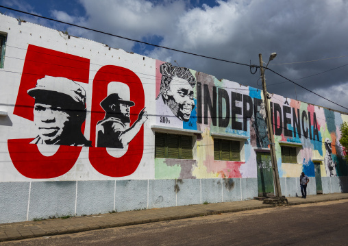Patriotic mural on Tofo movie theater, Inhambane Province, Inhambane, Mozambique