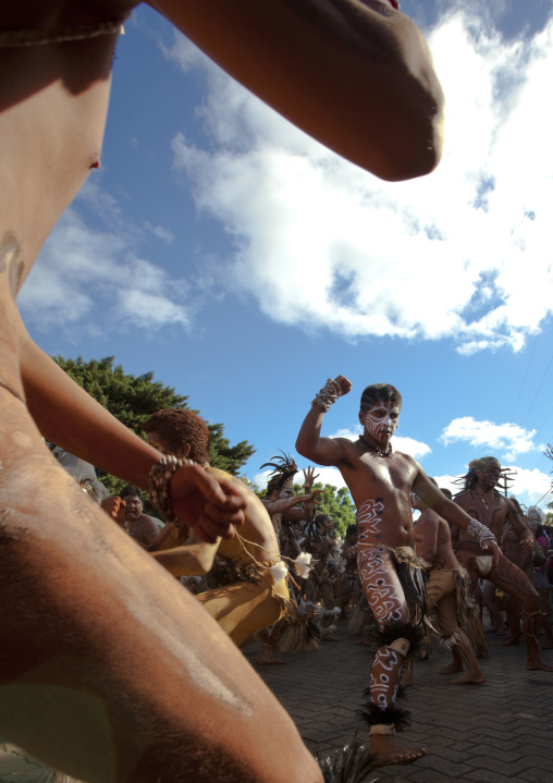 Tribal dances during carnival during Tapati festival, Easter Island, Hanga Roa, Chile