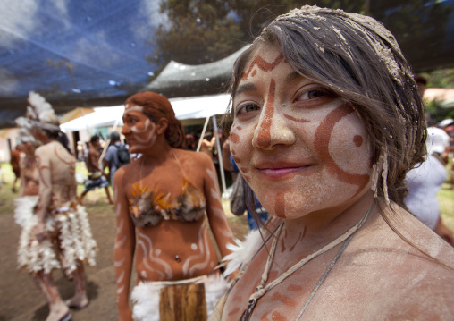 Tourists during carnival parade in tapati festival, Easter Island, Hanga Roa, Chile