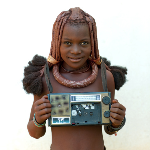 Himba Showing An Audio Tape Recorder, Angola