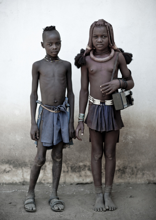 Himba Kids With An Audio Tape Recorder, Angola