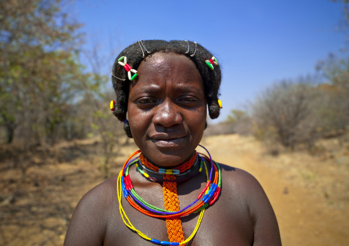 Mudimba Woman With Traditional Hairstyle Wearing Beaded Necklaces, Angola