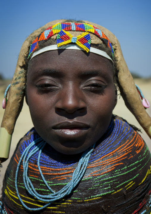 Mumuhuila Woman Wearing The Traditional Giant Necklace, Hale Village, Angola