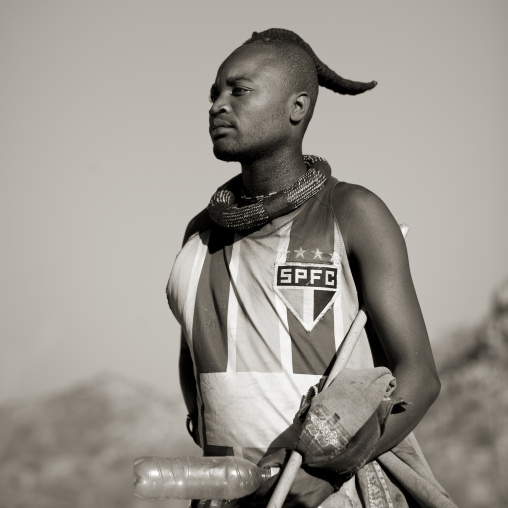 Muhimba Young Man With Traditional Hairstyle Wearing A Sao Paulo Fc Jersey, Iona Village, Angola