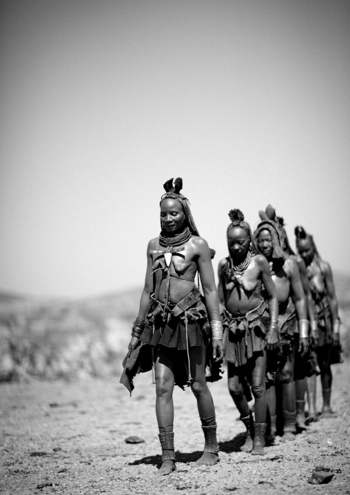 Group Of Muhimba Women Walking, Village Of Elola, Angola