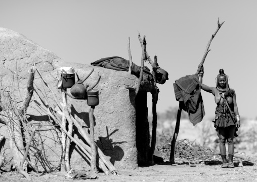 Muhimba Woman Next To Her Hut, Village Of Elola, Angola
