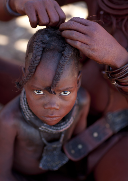 Muhimba Young Girl Having Her Hair Being Done Village Of Elola, Angola