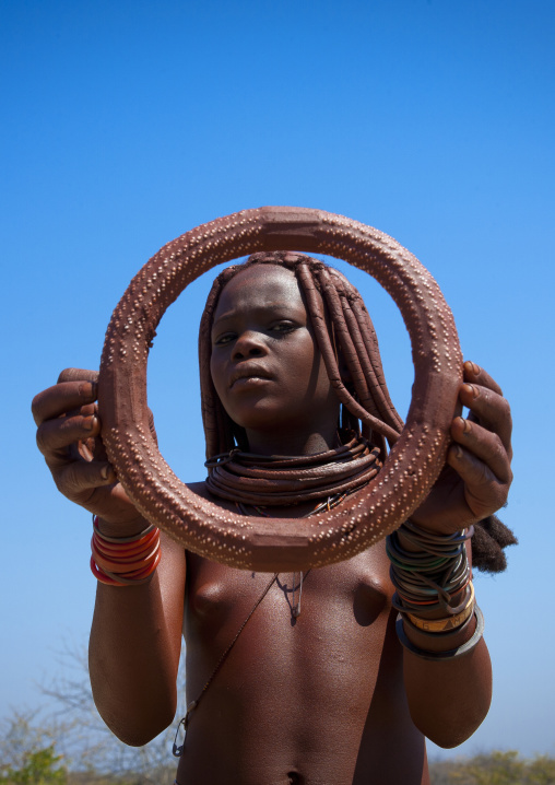 Himba Girl Called Manginete Showing Her Copper Necklace, Hoba Haru Village, Angola