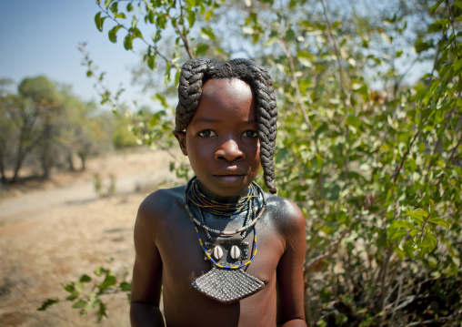 Himba Girl Wearing A Traditional Necklace, Village Of Hoba Haru, Angola
