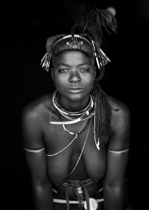 Mucawana Woman Wearing A Feathered Headdress, Village Of Soba, Angola