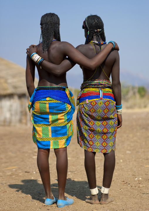 Mucawana Teenage Girls Proud Of Their Beaded Belts, Village Of Soba, Angola