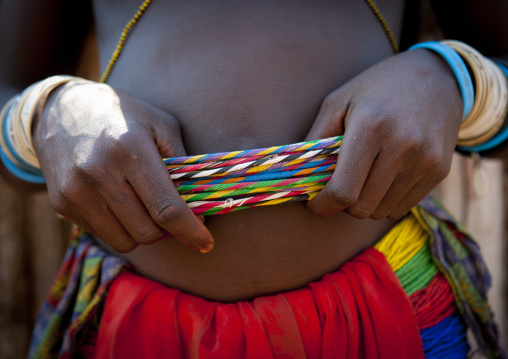 Mucawana Woman Showing Her Beaded Belt, Village Of Soba, Angola