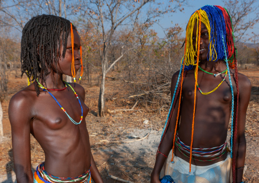 Portrait of a Mudimba tribe girls during the fico ceremony, Cunene Province, Cahama, Angola