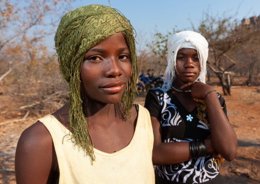 Portrait of a Mudimba tribe girls, Cunene Province, Cahama, Angola