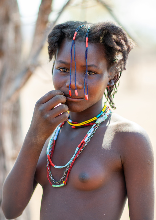 Portrait of a Mudimba tribe girl, Cunene Province, Kuroca, Angola