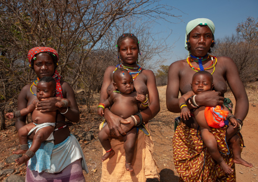 Mudimba tribe women with their children, Cunene Province, Kuroca, Angola