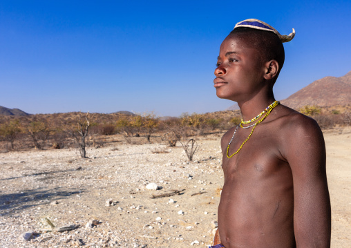 Portrait of a Himba tribe young man, Cunene Province, Oncocua, Angola