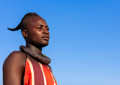Portrait of a single Himba tribe man, Cunene Province, Oncocua, Angola