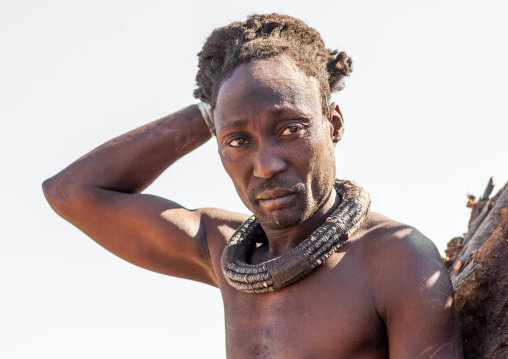 Portrait of a Himba tribe man with a traditional necklace, Cunene Province, Oncocua, Angola