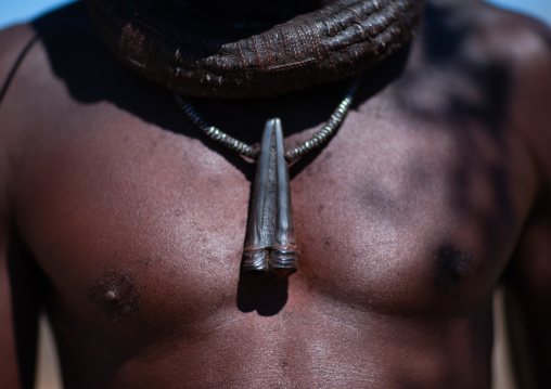 Himba tribe man wearing an amulet, Cunene Province, Oncocua, Angola