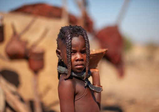 Himba tribe girl with the traditional necklace, Cunene Province, Oncocua, Angola