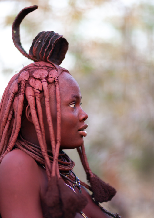 Portrait of a Himba tribe woman covered with otjize, Cunene Province, Oncocua, Angola
