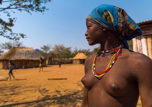 Portrait of a Muhacaona tribe woman in a village, Cunene Province, Oncocua, Angola