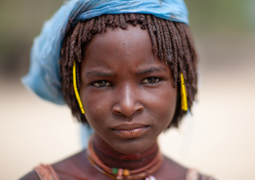 Portrait of a Mucubal tribe girl, Namibe Province, Virei, Angola