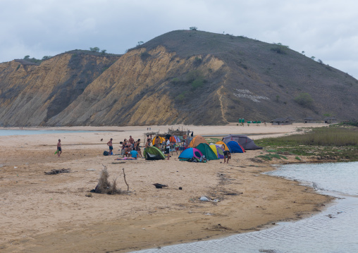 Tourists camping on the beach, Luanda Province, Capo Ledo, Angola