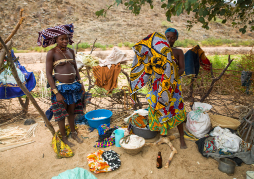 Mucubal tribe women in their village, Namibe Province, Virei, Angola