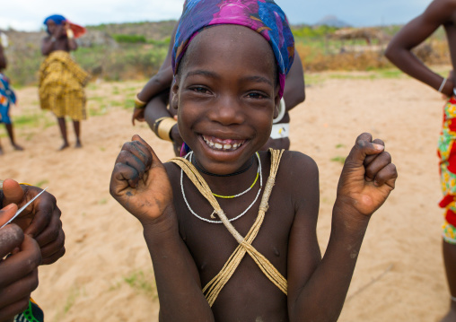 Mucubal tribe girl laughing, Namibe Province, Virei, Angola