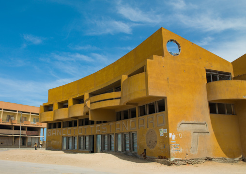 Abandoned banco Totta Standard angola with bullet impacts, Namibe Province, Tomboa, Angola