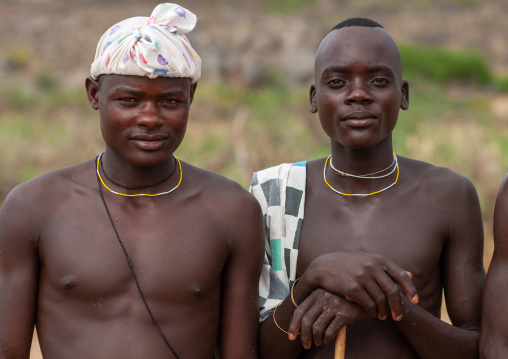 Portrait of Mucubal tribe men, Namibe Province, Virei, Angola