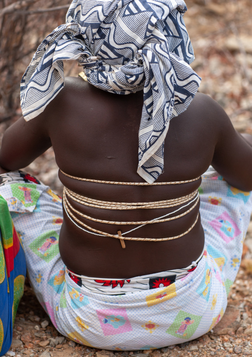Mucubal tribe woman bra made with ropes, Namibe Province, Virei, Angola