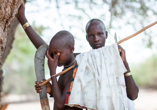 Mucubal tribe young men, Namibe Province, Virei, Angola