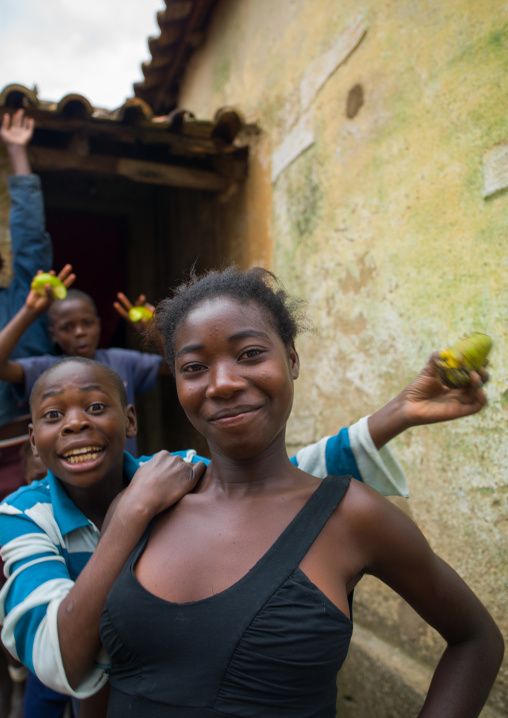 Angolan boys and girls in a village with mangoes, Huila Province, Caconda, Angola