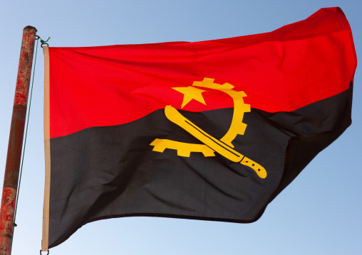 Angolan flag in the wind, Namibe Province, Tombua, Angola