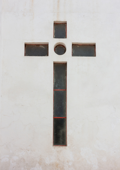 Window in a christian cross shape on se catedral do huambo, Huambo Province, Huambo, Angola