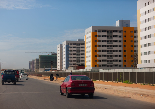 Car on a highway along brand new buildings, Luanda Province, Luanda, Angola