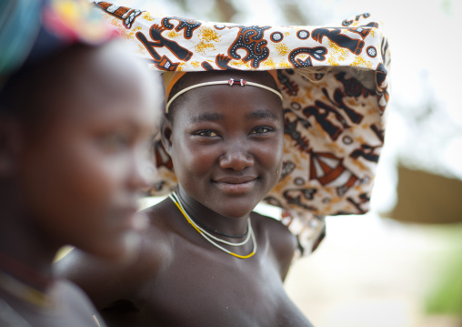 Mucubal Girls With Ompota Headdress, Virie Area, Angola