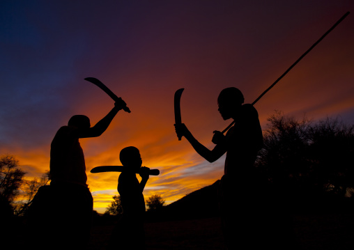 Mukabal Boys With Omotungo Knives At Sunset, Virie Area, Angola