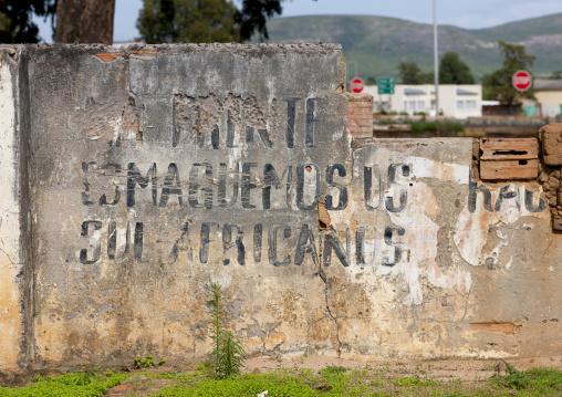 Old Communist Propaganda On A Wall In Ruins, Lubango, Angola