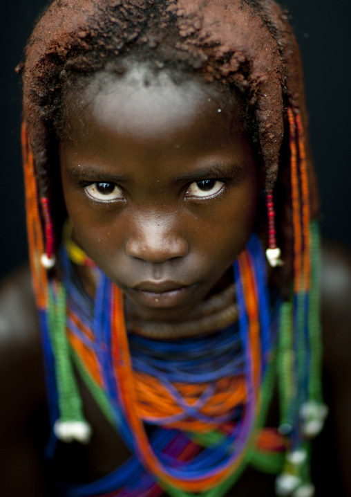 Mwila Girl With The Traditional Vikeka Mud Necklace, Angola